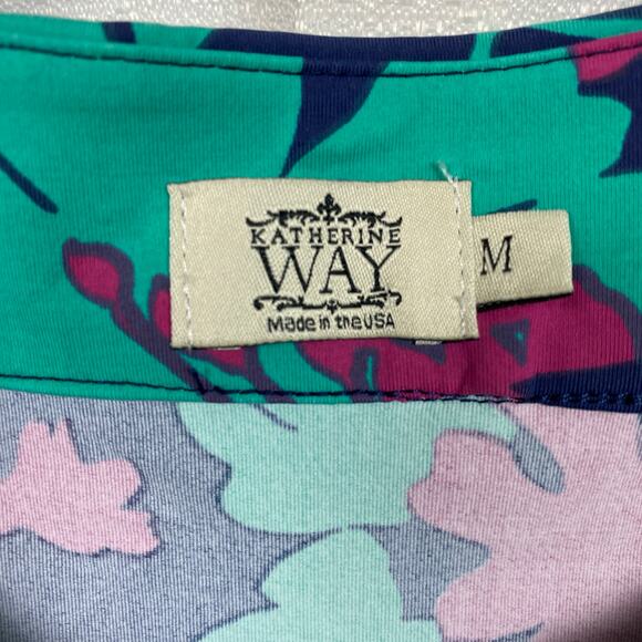 Katherine Way Blue&Green Floral Sleeveless Shift Dress Sz.M - Picture 4 of 10